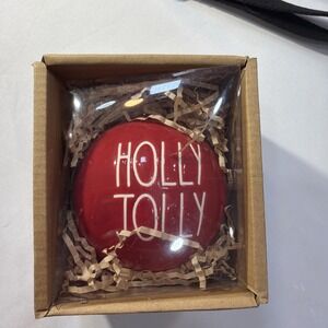 4" round red heavy Rae Dunn Xmas ornament Holly Jolly